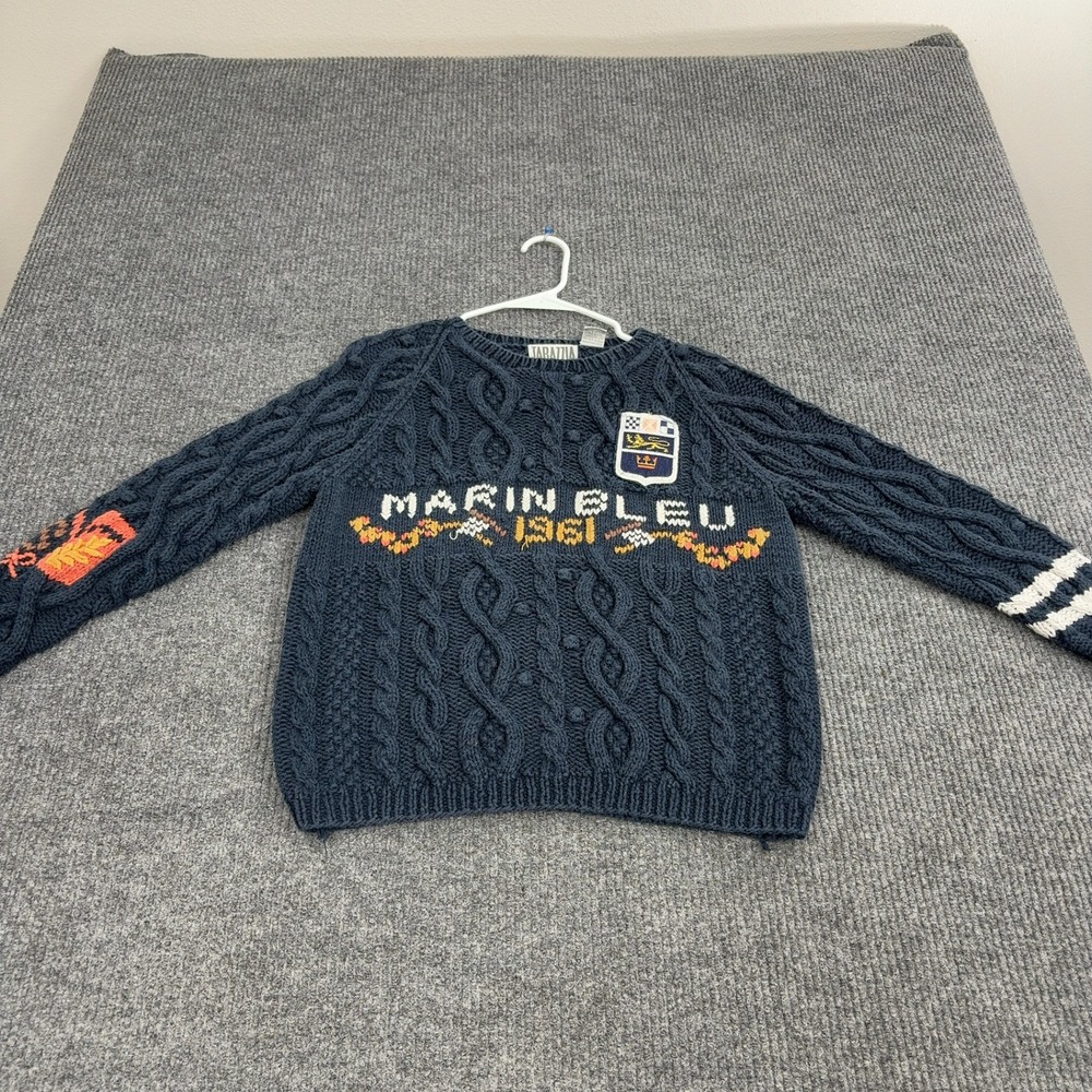 Vintage Tarazzia Sweater Womens S Navy Ramie Cotton Marin Bleu Cable Knit Preppy